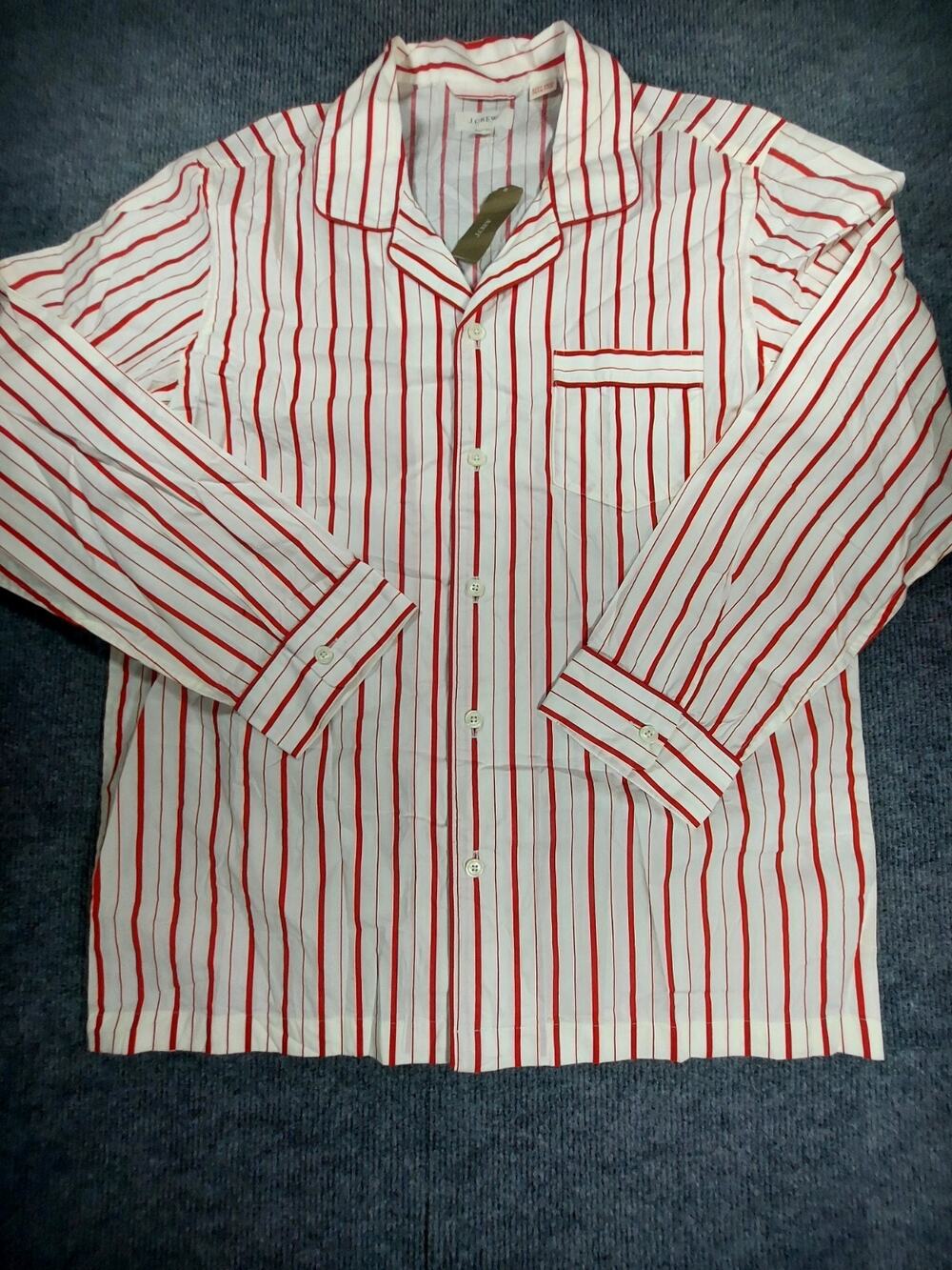 J Crew Cotton Poplin Long Sleeve Pajama Shirt Peppermint Stripe Sz M Preppy NWT
